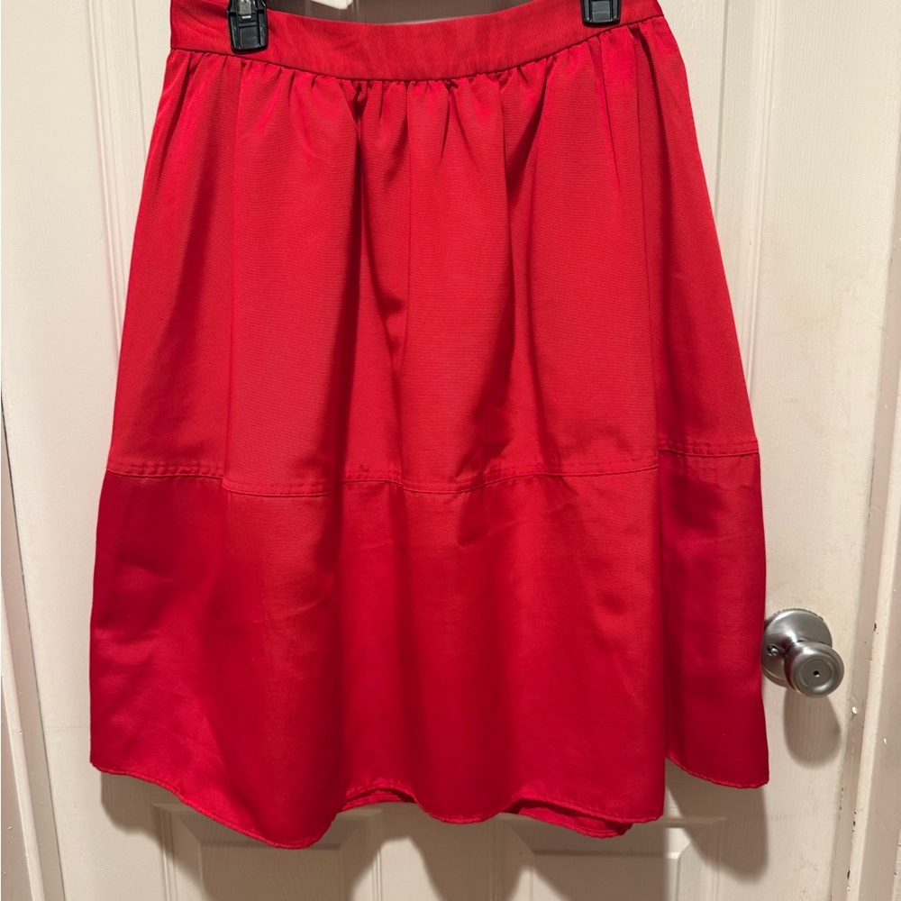 Express Red Pleated A-Line Midi Skirt